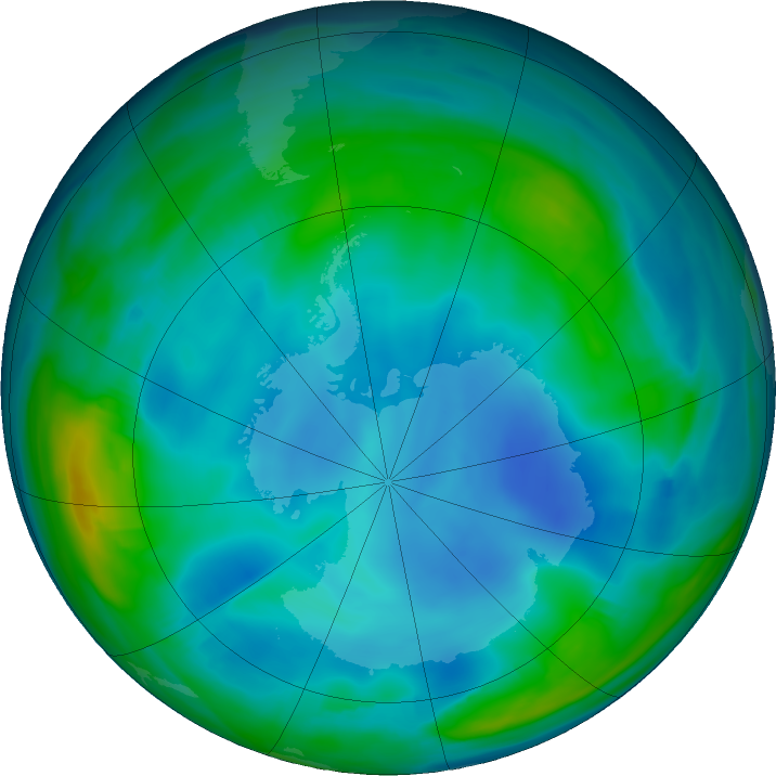 Antarctic ozone map for 21 June 2022